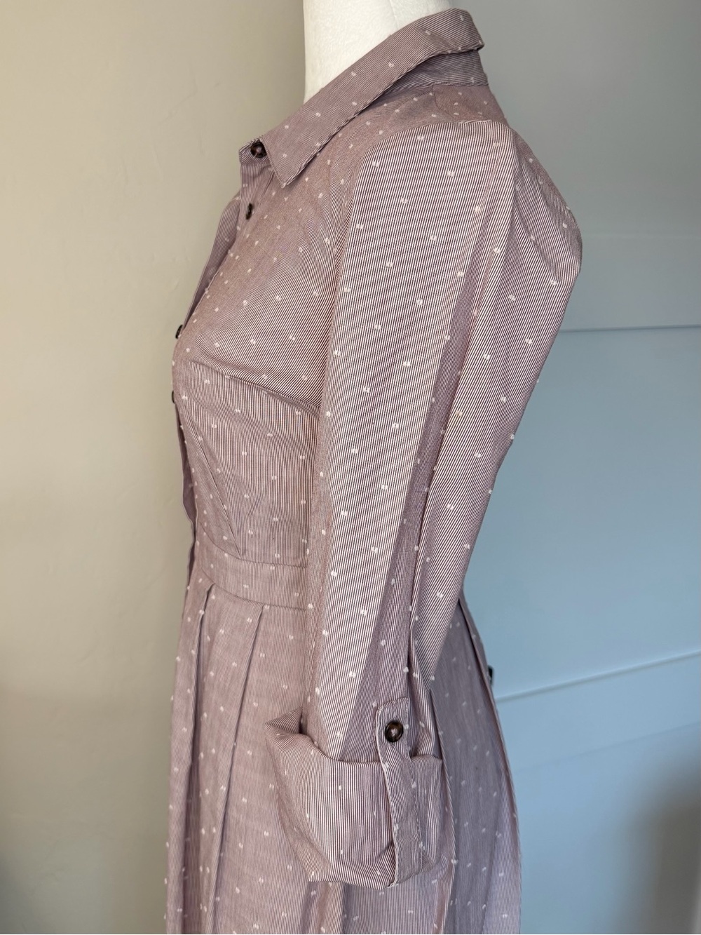 ModCloth Dusty Mauve Button-Front Long Sleeve Collared Shirt Dress - Picture 3 of 10
